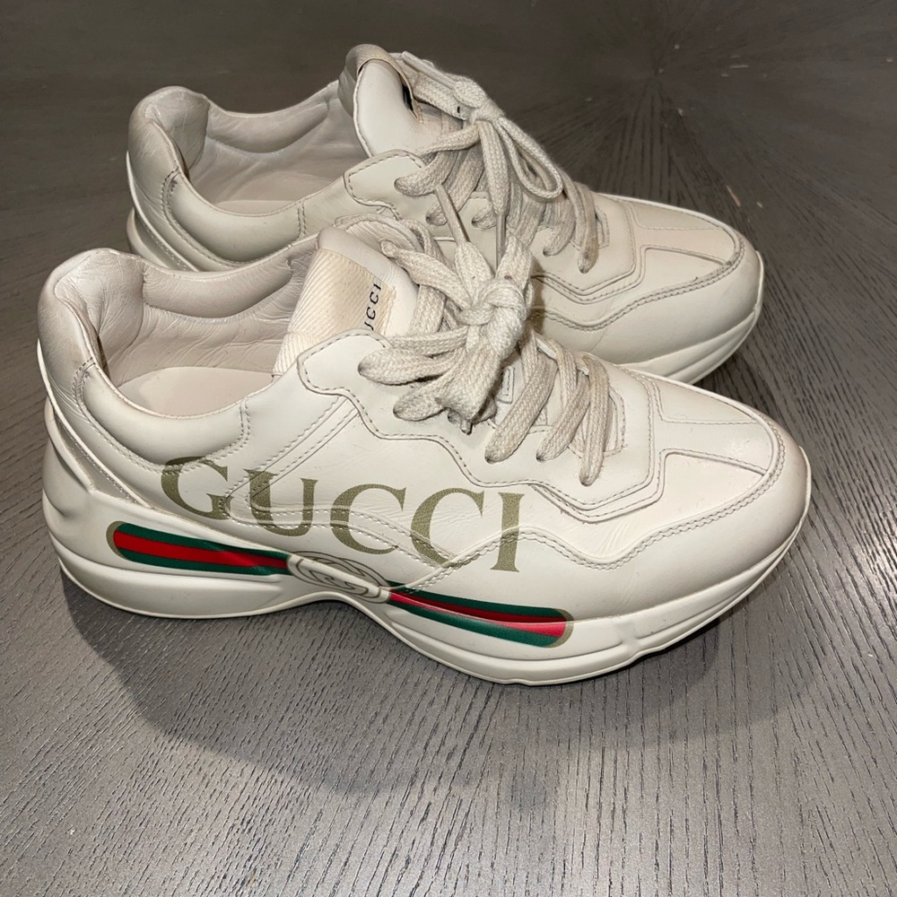Gucci Women's Rhyton Cream Sneakers - Picture 2 of 6